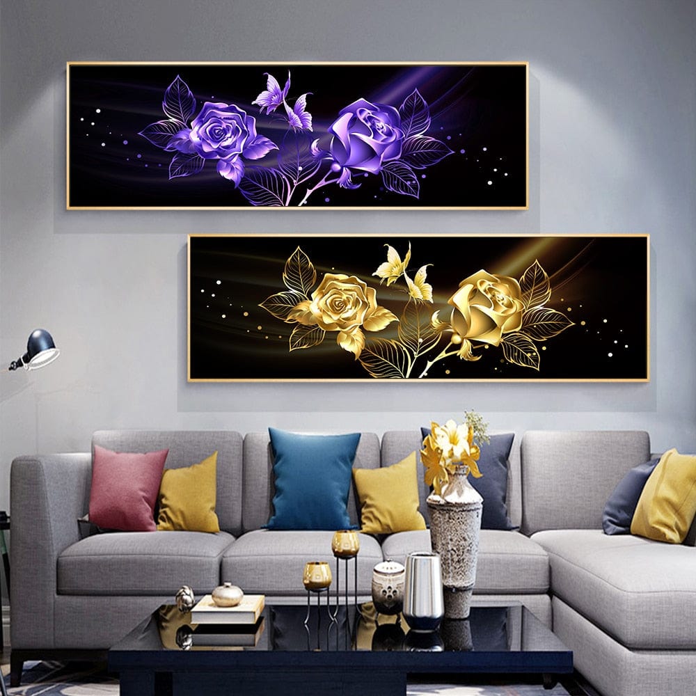 CloudShop Art Painting Canvas Print the-magical-roses 30x90cm Purple Canvas Frame Wrap - Ready to Hang