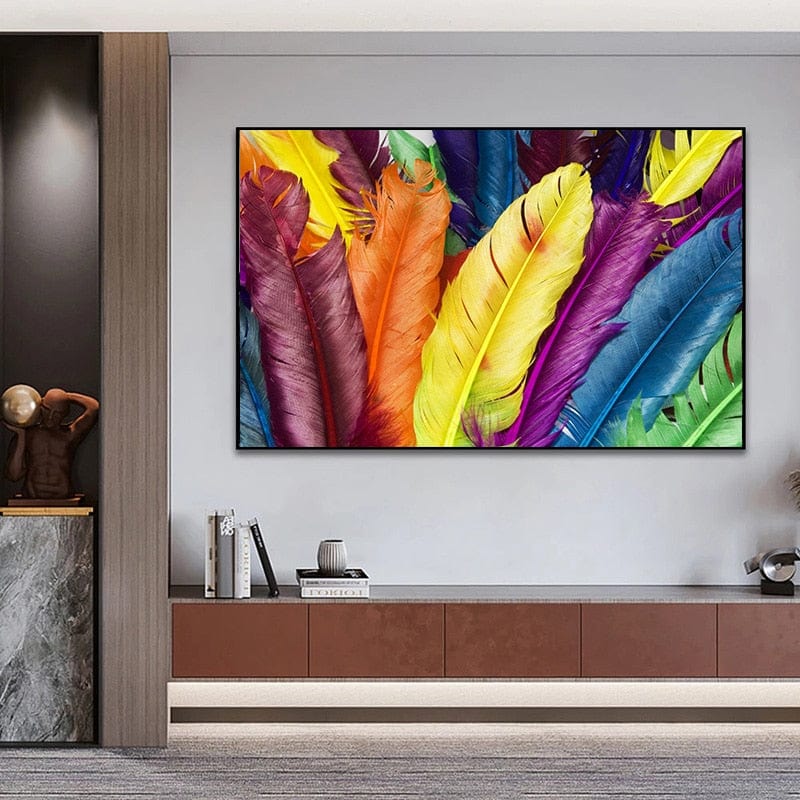 CloudShop Art Painting Canvas Print the-rainbow-feathers 50x70cm | 20x28 inches Canvas Print - With Wrap Frame 