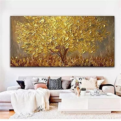 CloudShop Art Painting Canvas Print the-tree-of-gold 30x60cm | 12x24 inches Canvas Print - With Wrap Frame 
