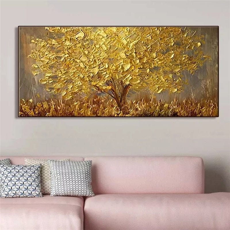CloudShop Art Painting Canvas Print the-tree-of-gold 40x80cm | 16x32 inches Canvas Print - With Wrap Frame 