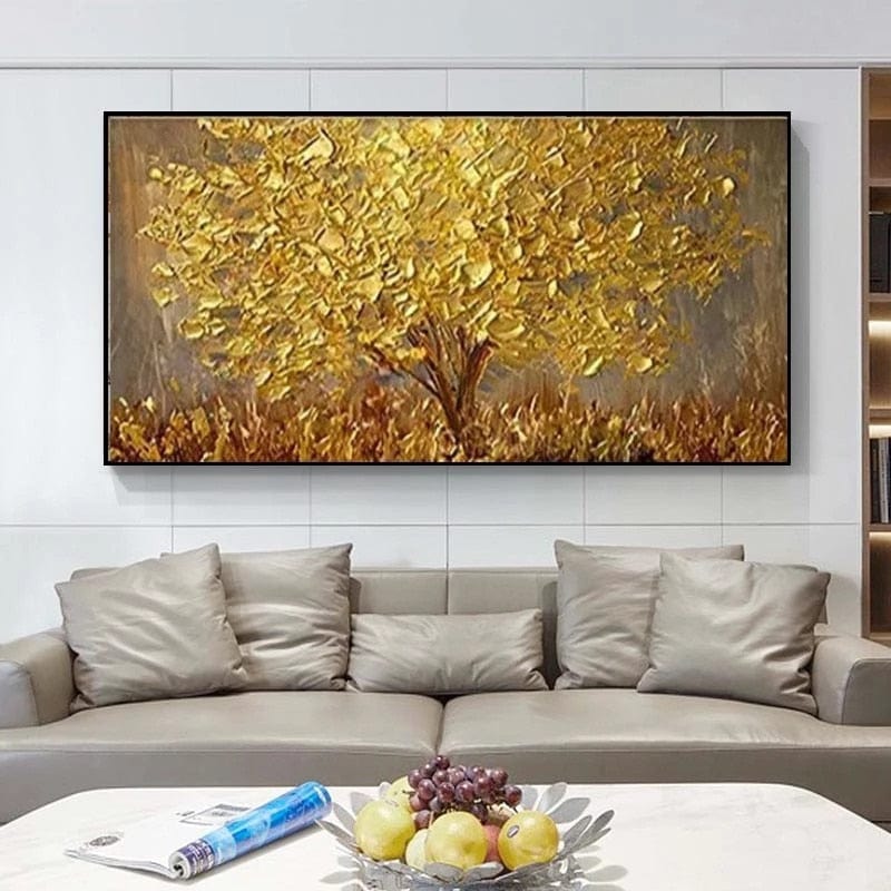 CloudShop Art Painting Canvas Print the-tree-of-gold 50x100cm | 20x40 inches Canvas Print - With Wrap Frame 