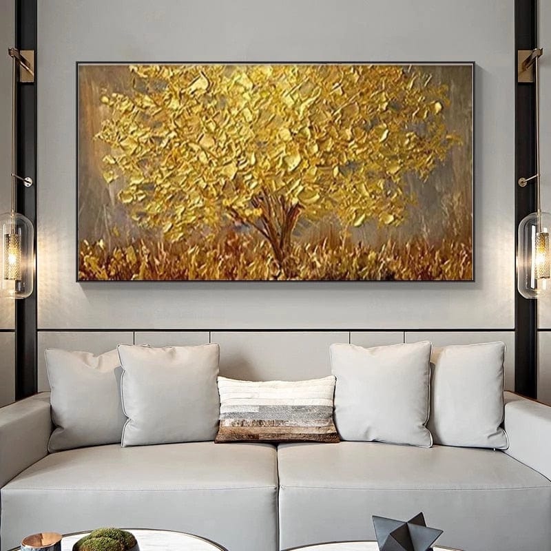 CloudShop Art Painting Canvas Print the-tree-of-gold 120x240cm | 48x95 inches Canvas Print - With Wrap Frame 